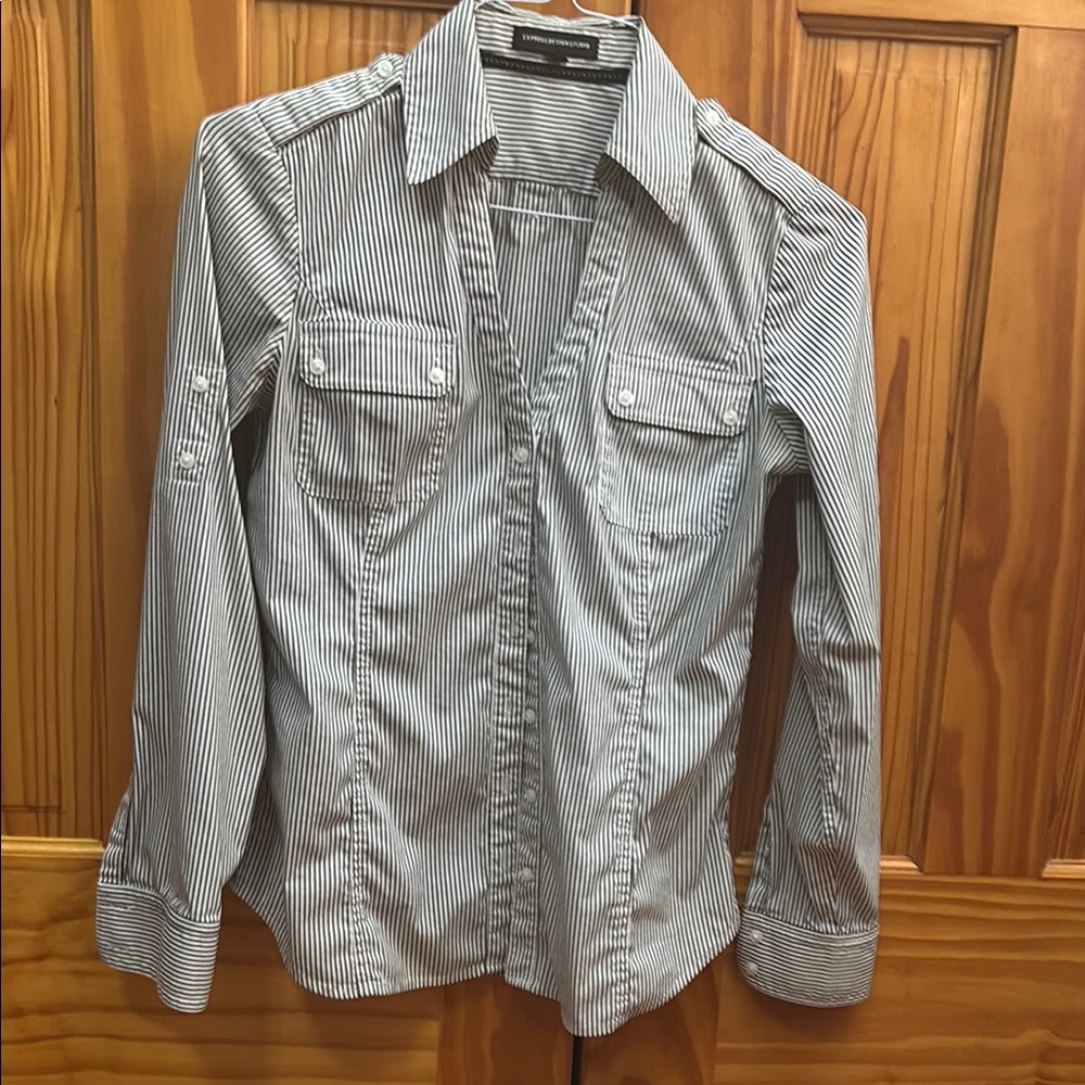 Women’s Express White and Black Dress Button Down Shirt